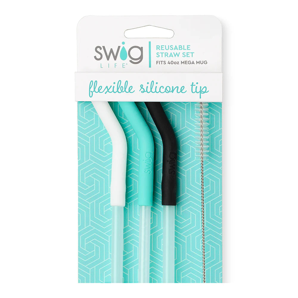 White/Aqua/Black Reusable Straw Set